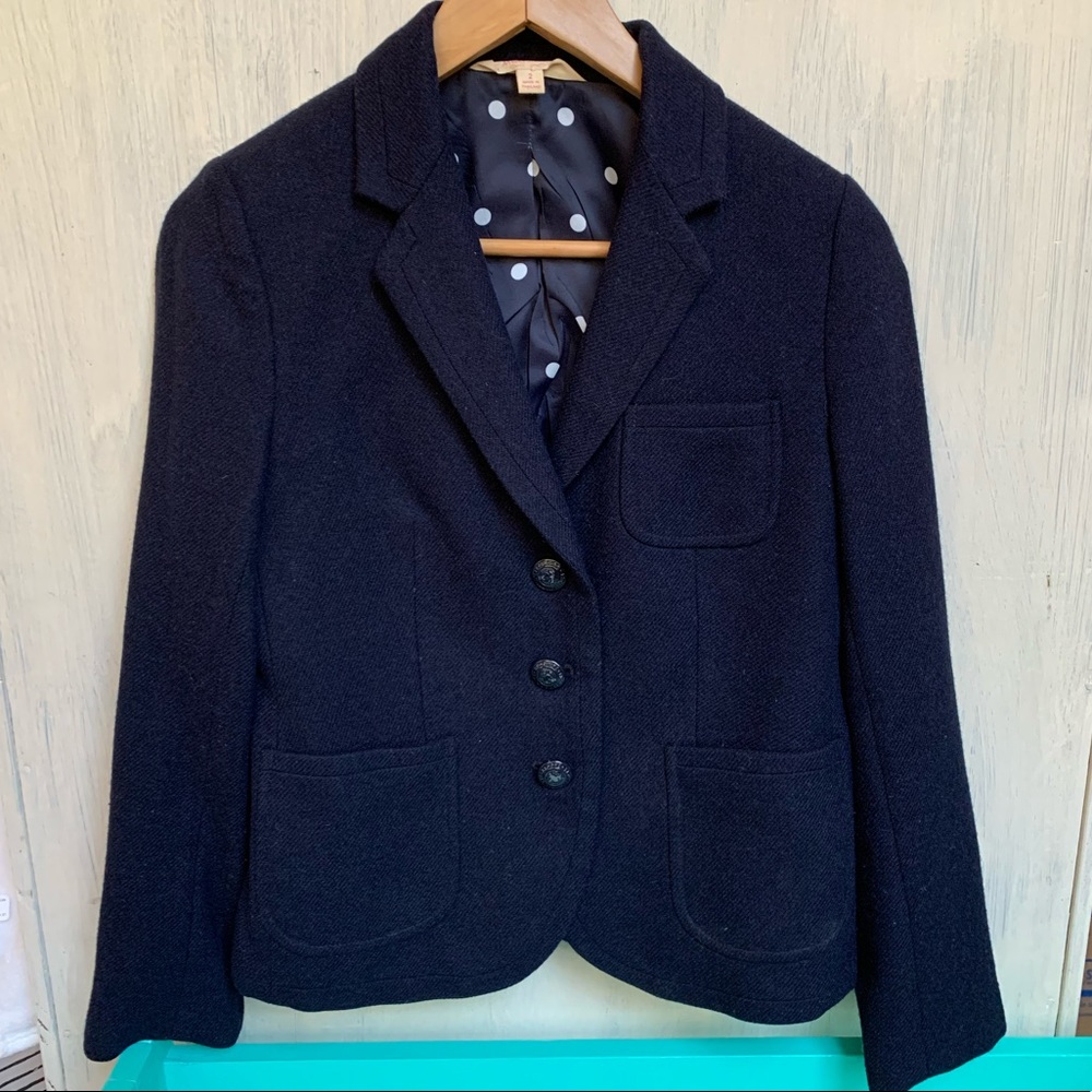 100% wool navy Brooks Brothers Blazer, dots lining